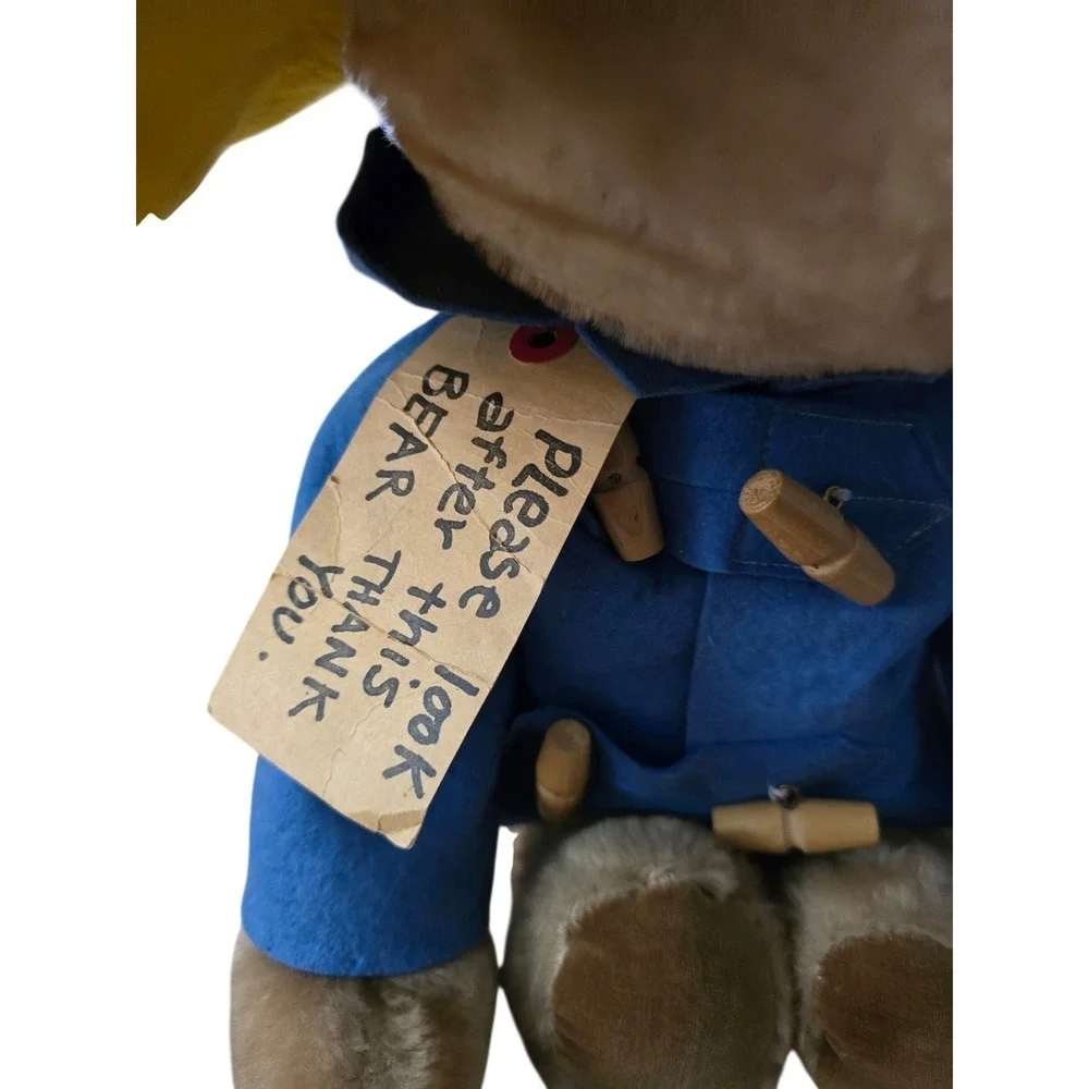 Vtg Eden Toys Paddington Bear Plush Blue‎ Duffle Coat Yellow Hat Tag 70s 19